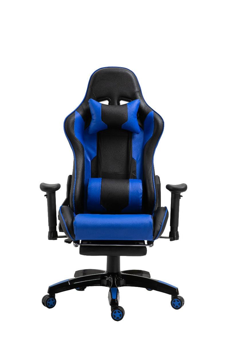 Gaming Chair Office Chair Computer PU Executive Recliner Back Footrest Armrest Black and Blue - Sale Now
