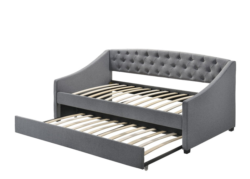 Daybed with trundle bed frame fabric upholstery - grey - Sale Now