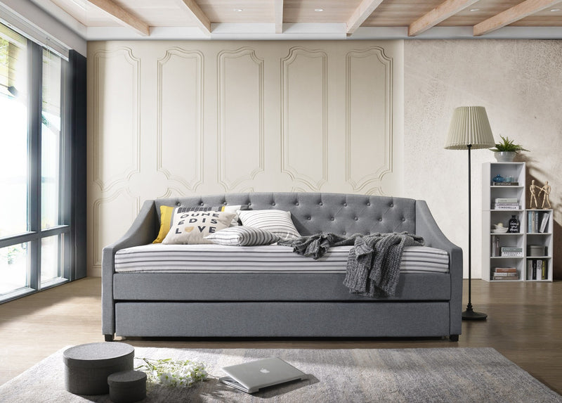 Daybed with trundle bed frame fabric upholstery - grey - Sale Now