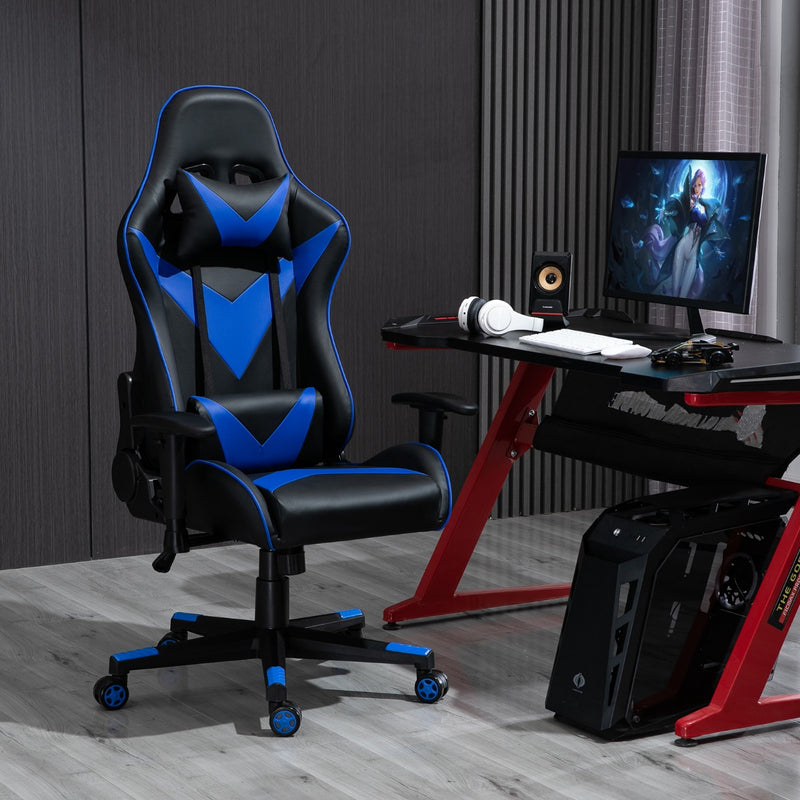 Gaming Office Chair Computer Use PU Executive Racing Recliner Backrest Armrest Black and Blue - Sale Now
