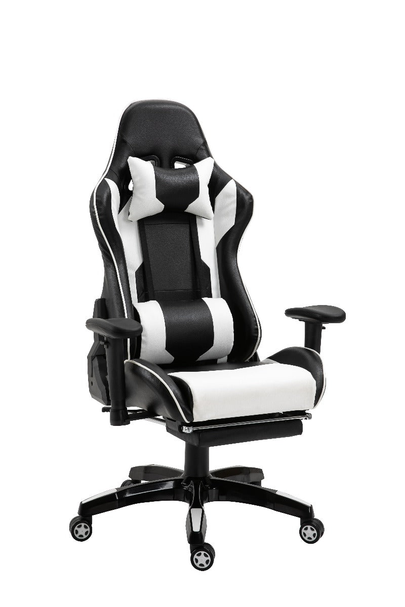Gaming Chair Office Chair Computer PU Executive Recliner Back Footrest Armrest Black and White