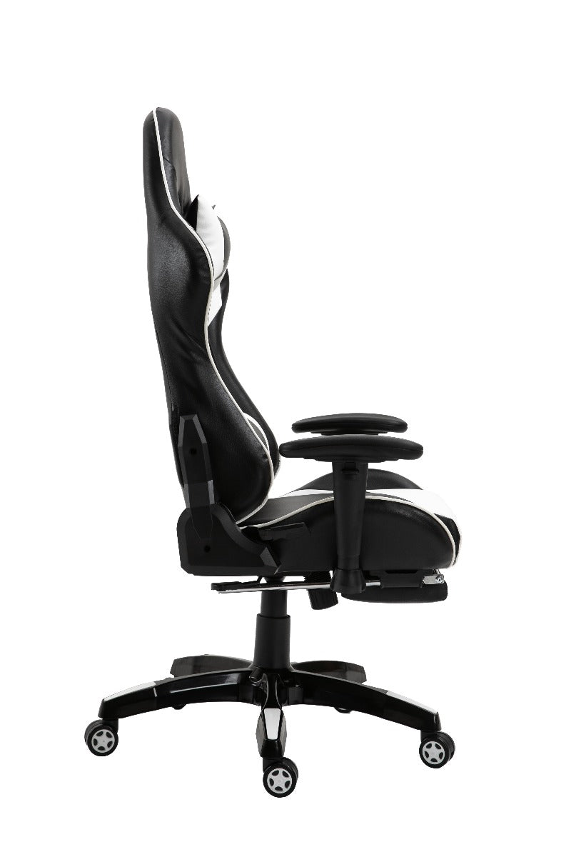 Gaming Chair Office Chair Computer PU Executive Recliner Back Footrest Armrest Black and White - Sale Now