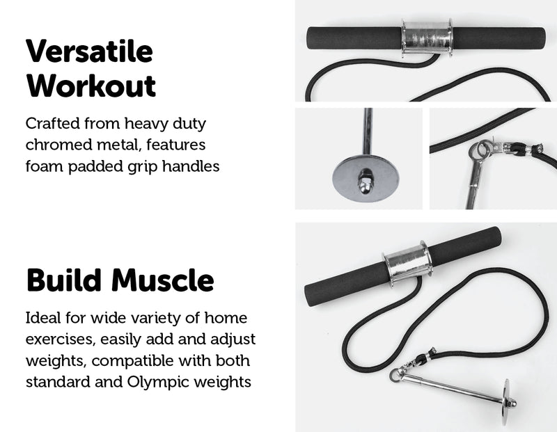 Forearm Wrist Grip Strength Roller Exercise Bar Home Gym Training - Sale Now