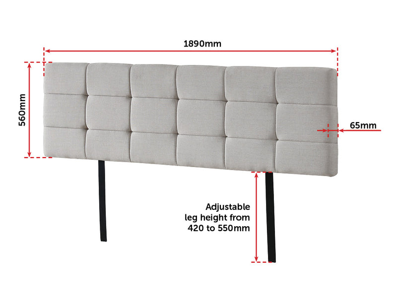 Linen Fabric King Bed Deluxe Headboard Bedhead - Beige - Sale Now