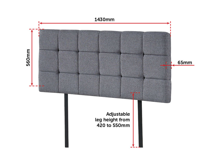 Linen Fabric Double Bed Deluxe Headboard Bedhead - Grey - Sale Now
