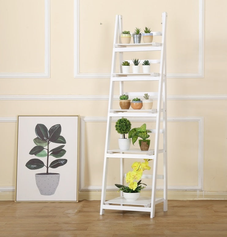 5 Tier Wooden Ladder Shelf Stand Storage Book Shelves Shelving Display Rack - Sale Now