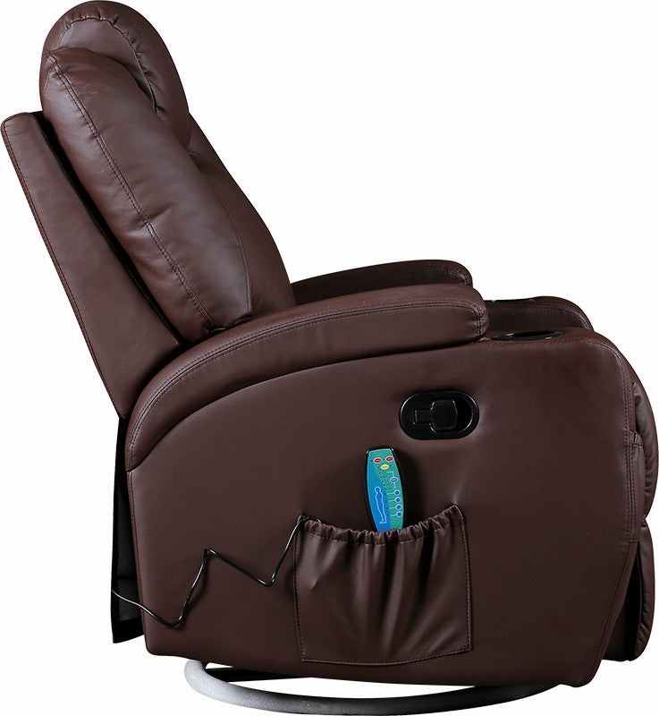 Brown Massage Sofa Chair Recliner 360 Degree Swivel PU Leather Lounge 8 Point Heated - Sale Now