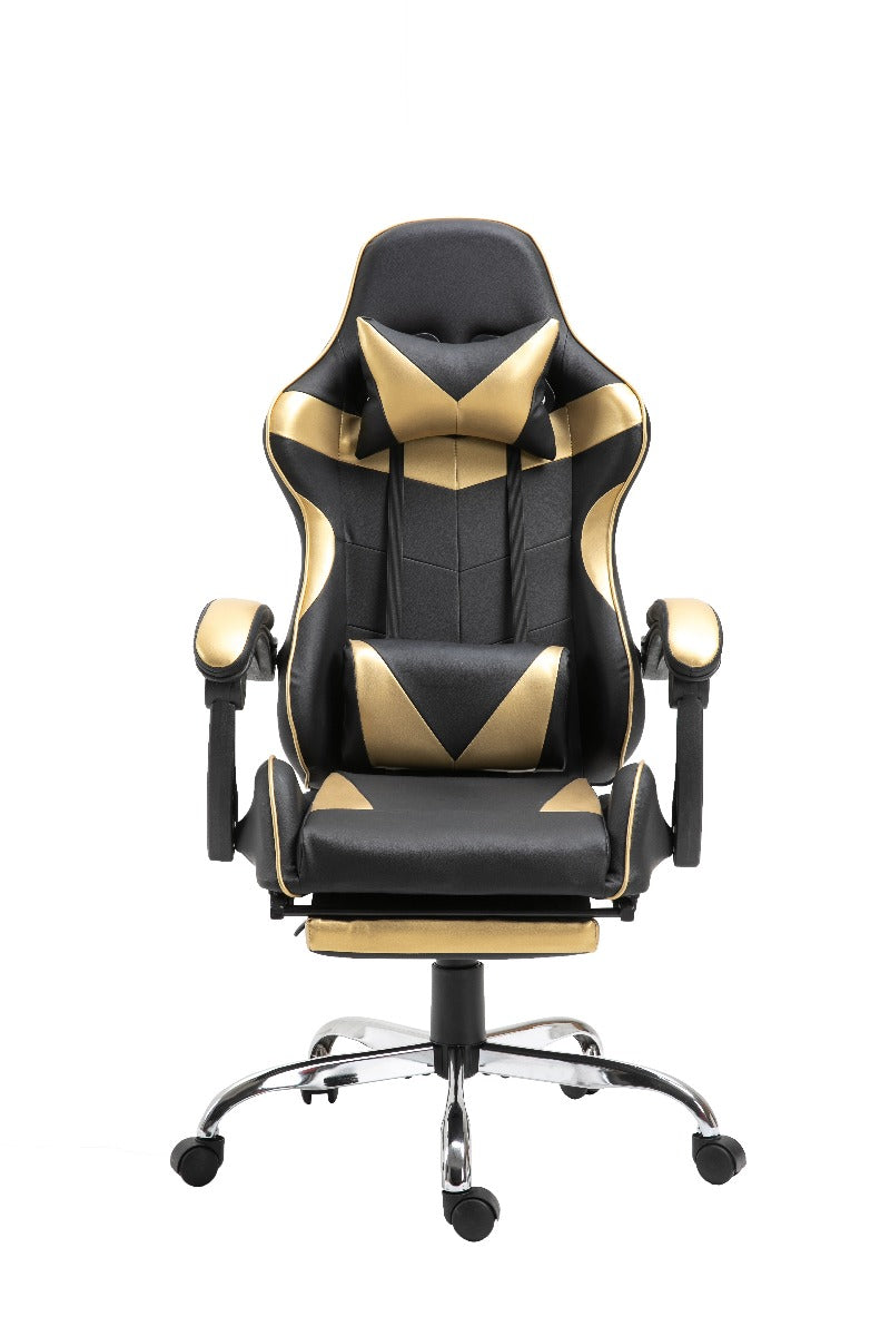Gaming Chair Office Chair Computer PU Executive Racing Recliner Back Foot Rest Black and Gold