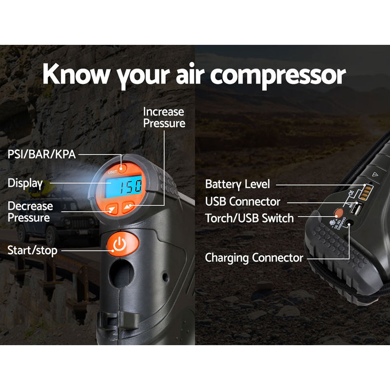 Giantz Portable Air Compressor Digital Hawk Cordless Car Pump Tyre Inflator 12V - Sale Now
