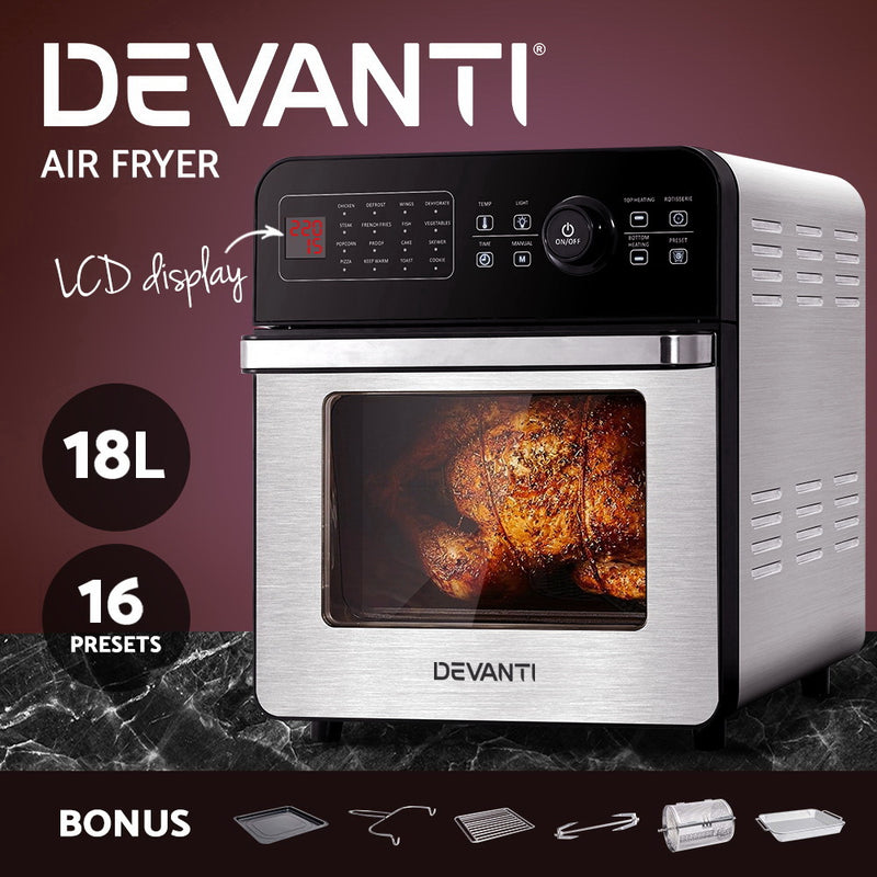 Devanti Air Fryer 18L Fryers Oil Free Oven Airfryer Kitchen Cooker Accessories - Sale Now