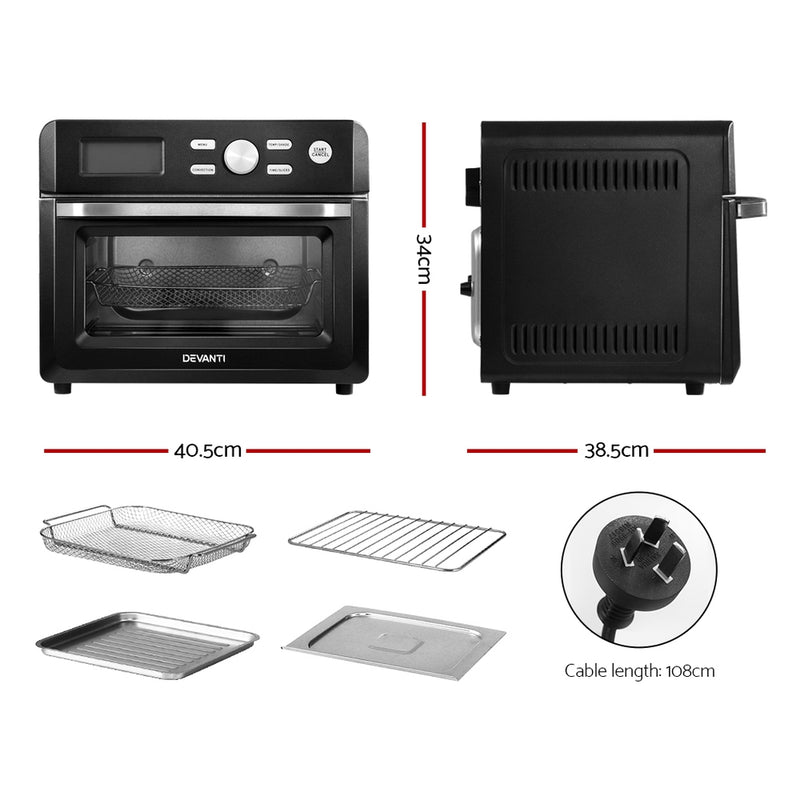 Devanti 20L Air Fryer Convection Oven Oil Free Fryers Kitchen Cooker Accessories Black - Sale Now