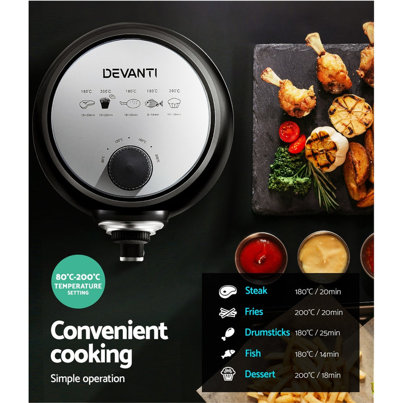 Devanti Air Fryer 4L Fryers Oil Free Oven Airfryer Kitchen Healthy Cooker Black - Sale Now
