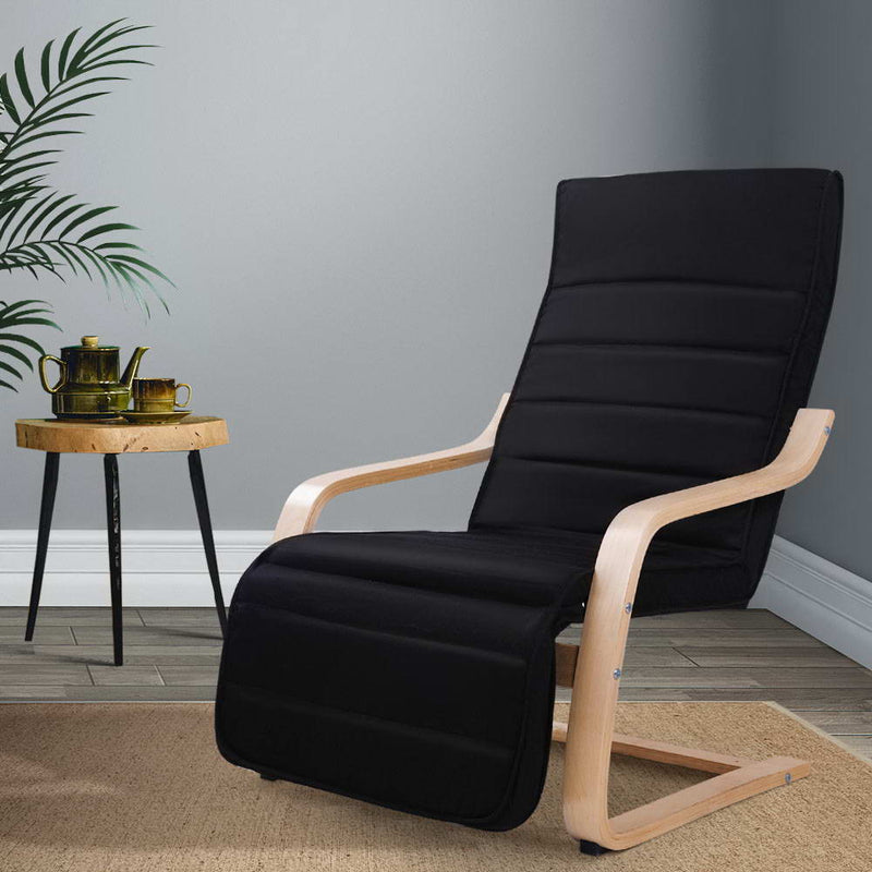 Artiss Fabric Armchair with Adjustable Footrest - Black - Sale Now