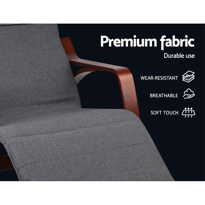 Artiss Fabric Rocking Armchair with Adjustable Footrest - Charcoal - Sale Now