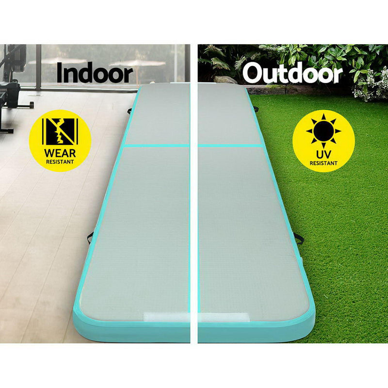 Everfit GoFun 4X1M Inflatable Air Track Mat with Pump Tumbling Gymnastics Green - Sale Now
