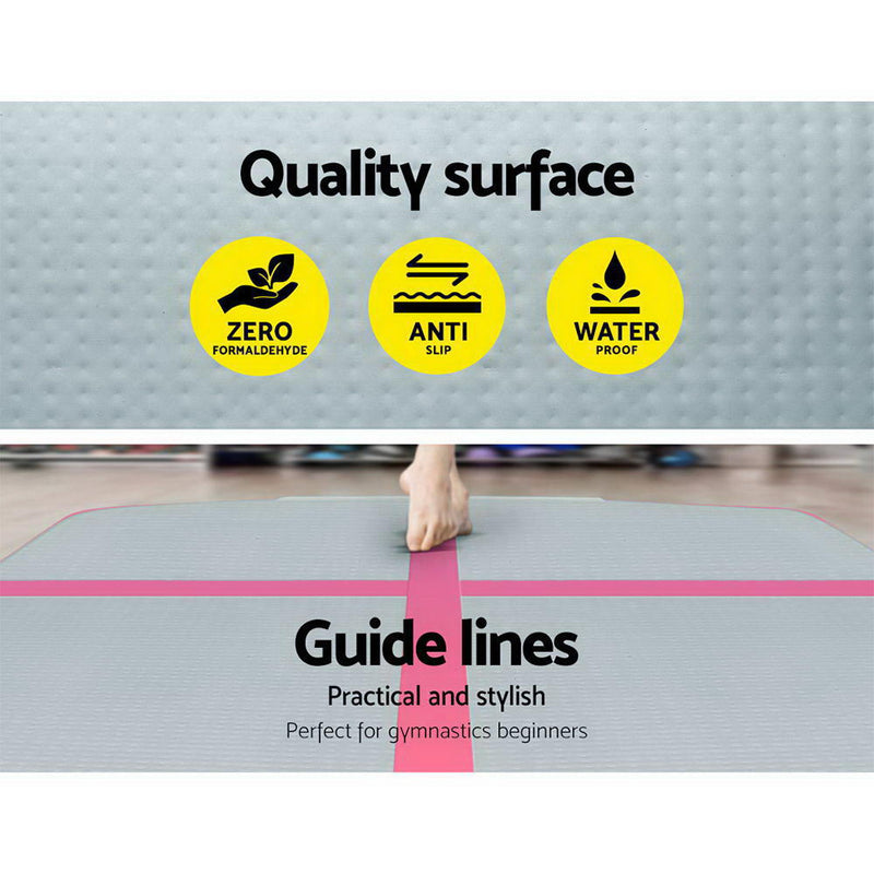 Everfit 3m x 1m Air Track Mat Gymnastic Tumbling Pink and Grey - Sale Now
