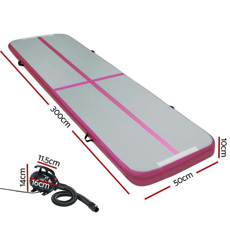 Everfit GoFun 3X1M Inflatable Air Track Mat with Pump Tumbling Gymnastics Pink - Sale Now