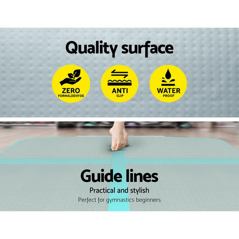Everfit 3m x 1m Air Track Mat Gymnastic Tumbling Mint Green and Grey - Sale Now