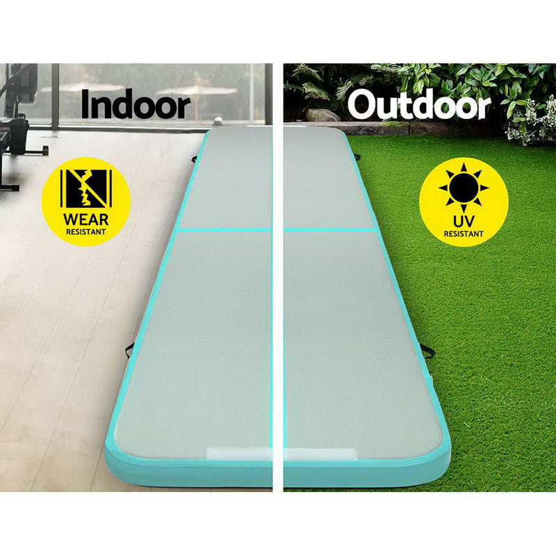 Everfit GoFun 5X1M Inflatable Air Track Mat with Pump Tumbling Gymnastics Green - Sale Now