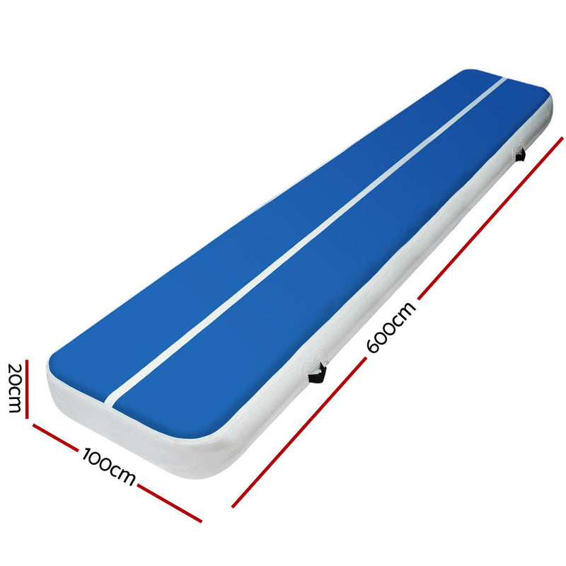 6m x 1m Inflatable Air Track Mat 20cm Thick Gymnastic Tumbling Blue And White - Sale Now