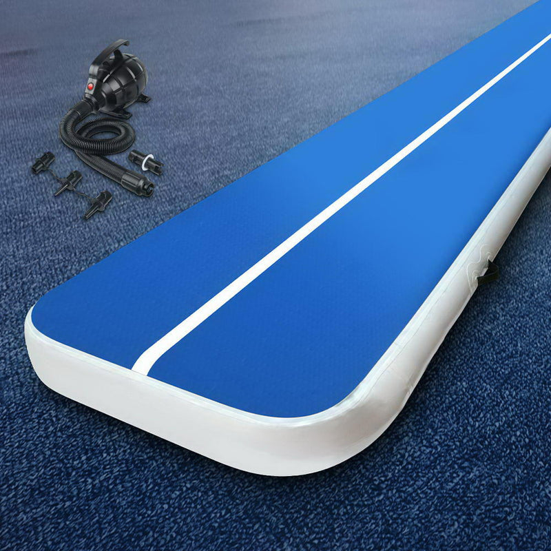Everfit 6X1M Inflatable Air Track Mat 20CM Thick with Pump Tumbling Gymnastics Blue - Sale Now