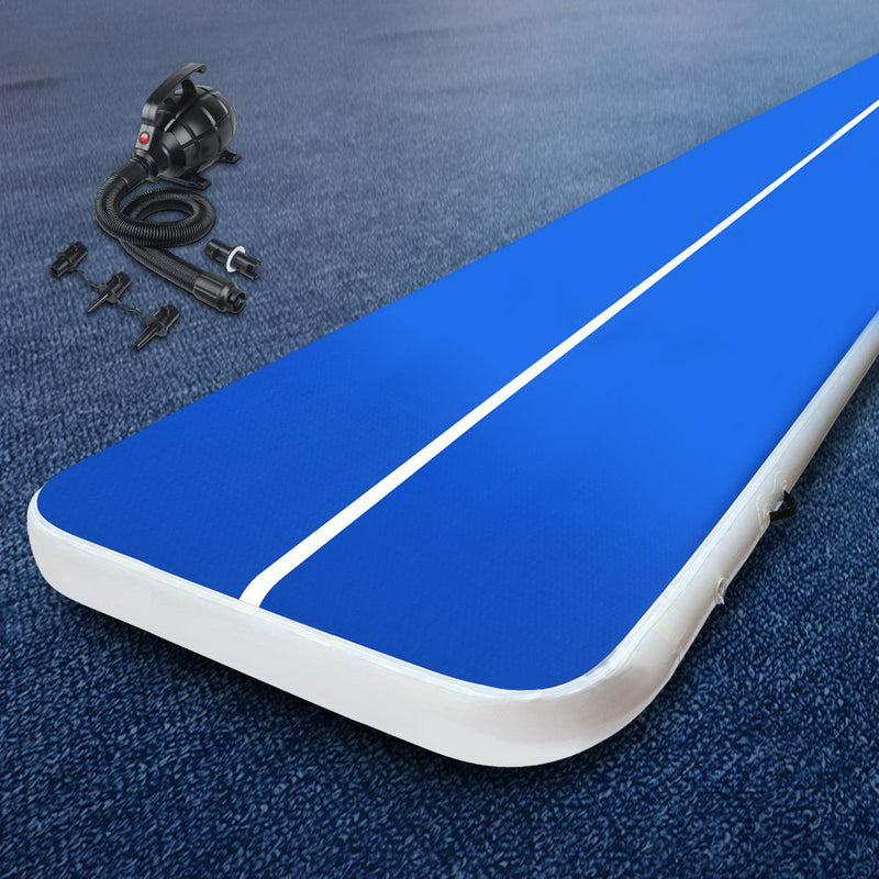 Everfit 6X2M Inflatable Air Track Mat 20CM Thick with Pump Tumbling Gymnastics Blue - Sale Now