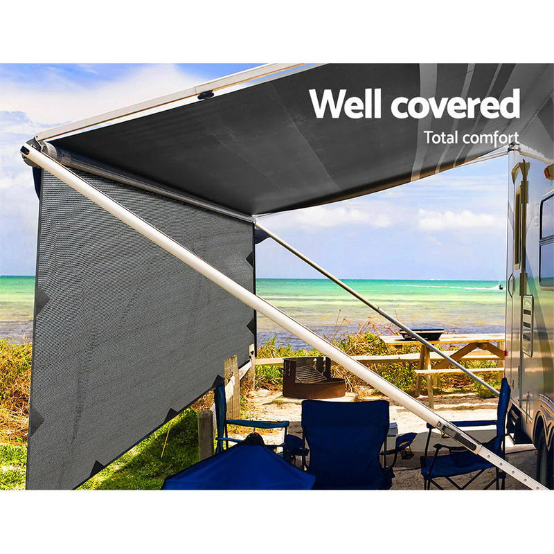 3.7M Caravan Privacy Screens 1.95m Roll Out Awning End Wall Side Sun Shade - Sale Now