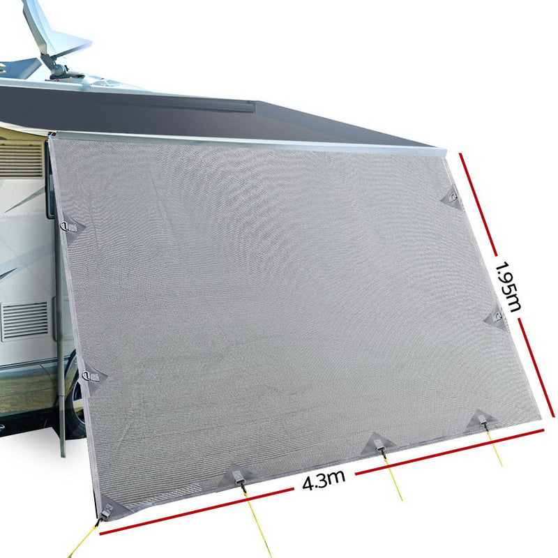 Caravan Privacy Screens Roll Out Awning 4.3X1.95M End Wall Side Sun Shade Screen - Sale Now