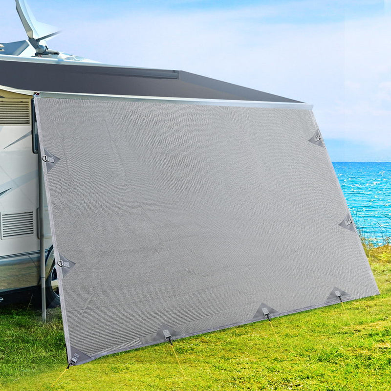 4.9M Caravan Privacy Screens 1.95m Roll Out Awning End Wall Side Sun Shade - Sale Now