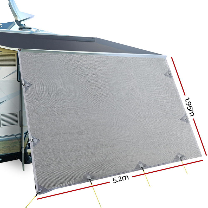 5.2M Caravan Privacy Screens 1.95m Roll Out Awning End Wall Side Sun Shade - Sale Now