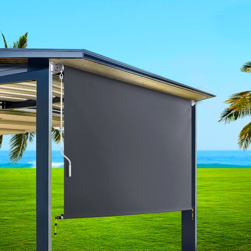 Instahut 1.8m x 2.5m Retractable Roll Down Awning - Grey - Sale Now