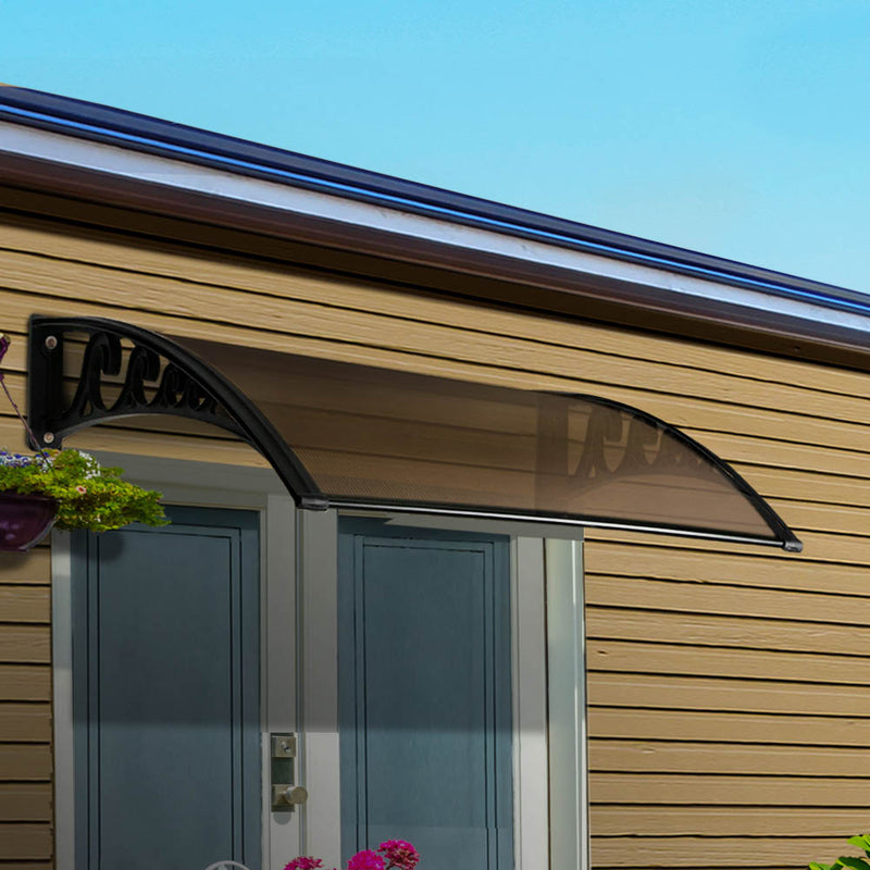 Instahut Window Door Awning Door Canopy Patio UV Sun Shield BROWN 1mx4m DIY - Sale Now
