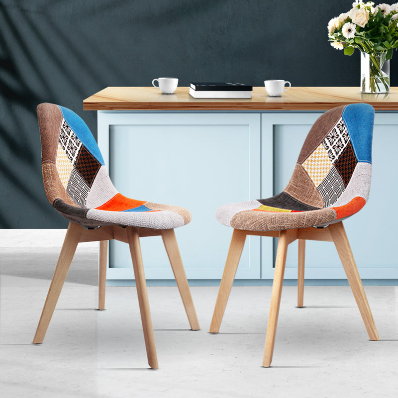 Artiss Set of 2 Retro Beech Fabric Dining Chair - Multi Colour - Sale Now