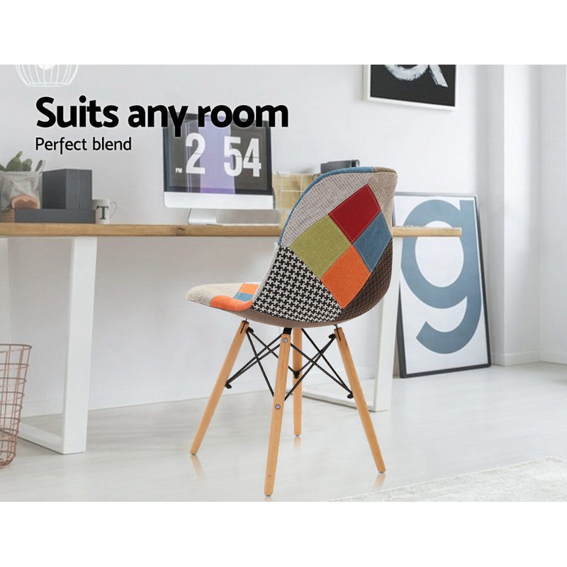 Artiss Set of 4 Retro Beech Fabric Dining Chair - Multi Colour - Sale Now