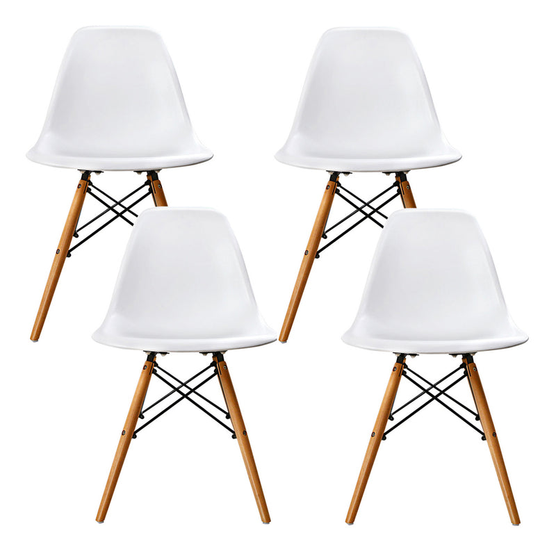 Artiss Set of 4 Retro Beech Wood Dining Chair - White - Sale Now