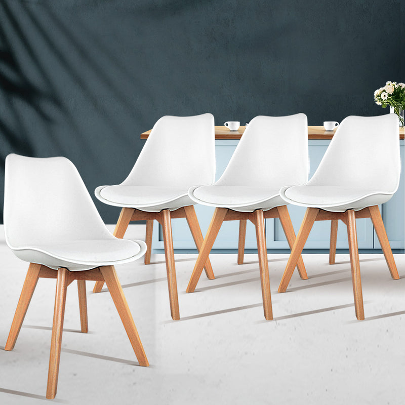 Artiss Set of 4 Padded Dining Chair - White - Sale Now
