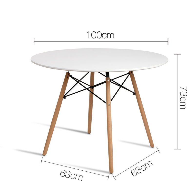 Artiss Dining Table 4 Seater Round Replica DSW Eiffel Kitchen Timber White - Sale Now