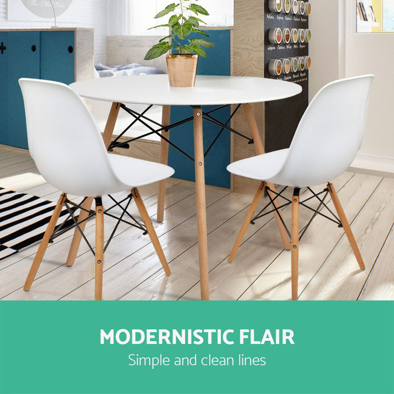 Artiss Dining Table 4 Seater Round Replica DSW Eiffel Kitchen Timber White - Sale Now