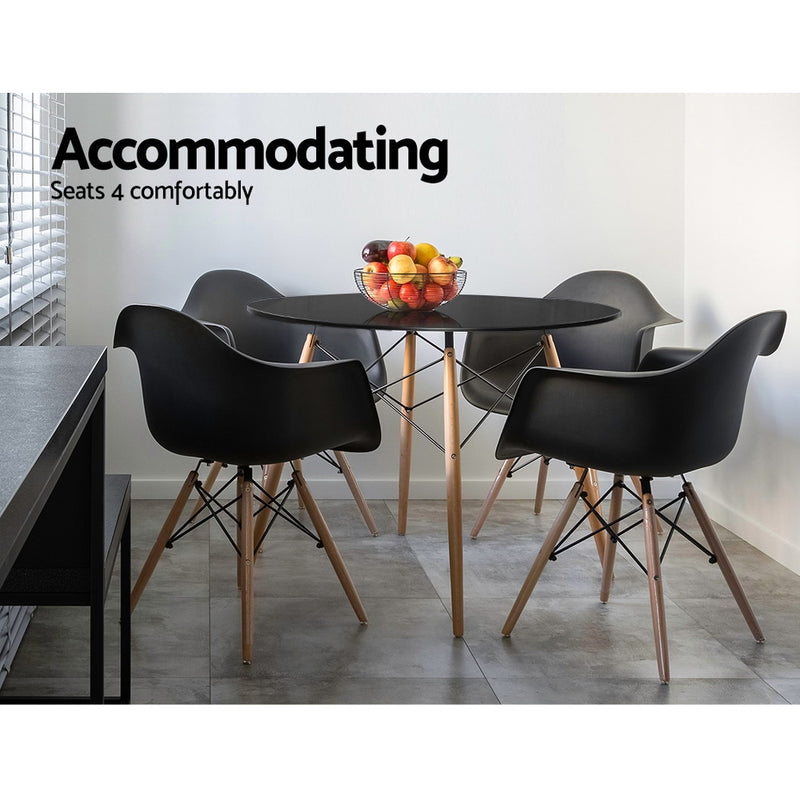 Artiss Dining Table 4 Seater Round Replica DSW cafe Kitchen Timber Black 90cm - Sale Now