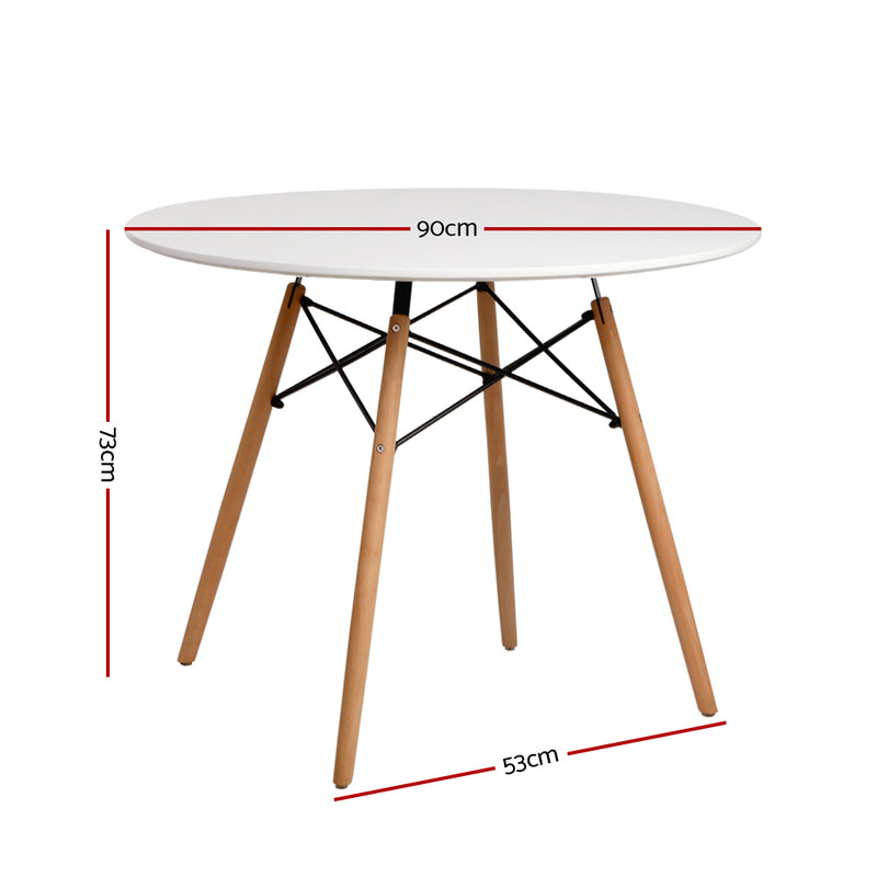 Artiss Dining Table Round 4 Seater Replica Tables Cafe Timber White 90cm - Sale Now