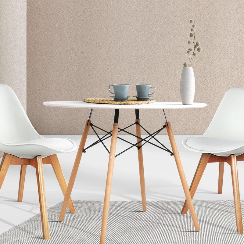 Artiss Dining Table Round 4 Seater Replica Tables Cafe Timber White 90cm - Sale Now