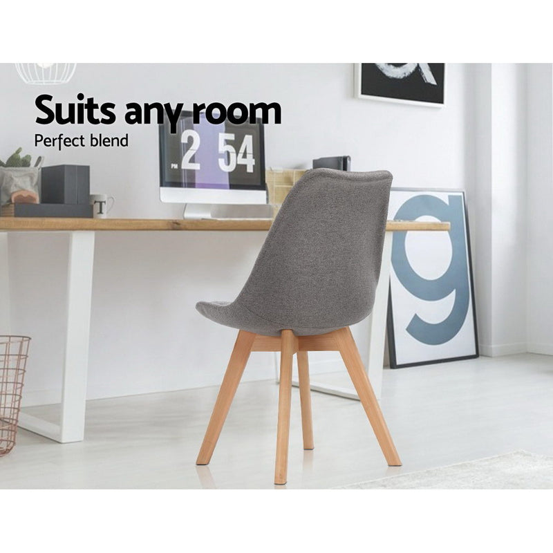 Artiss Set of 2 Retro Beech Fabric Dining Chair - Light Grey - Sale Now