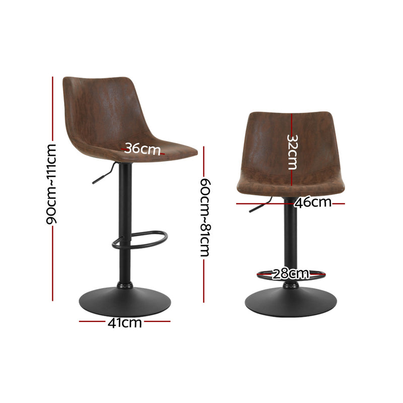 Artiss Set of 2 Bar Stools Gas Lift PU Leather- Brown - Sale Now