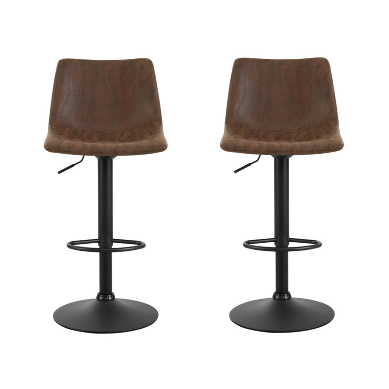 Artiss Set of 2 Bar Stools Gas Lift PU Leather- Brown - Sale Now