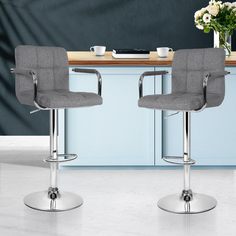 Artiss Set of 2 Bar Stools Gas lift Swivel - Steel and Grey - Sale Now