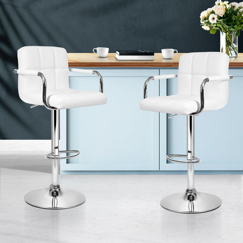 Artiss Set of 2 Bar Stools Gas lift Swivel - Steel and White - Sale Now