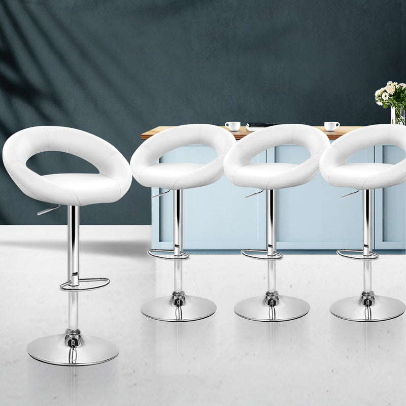 Artiss Set of 4 Bar Stools PU Leather Circular Style - White - Sale Now