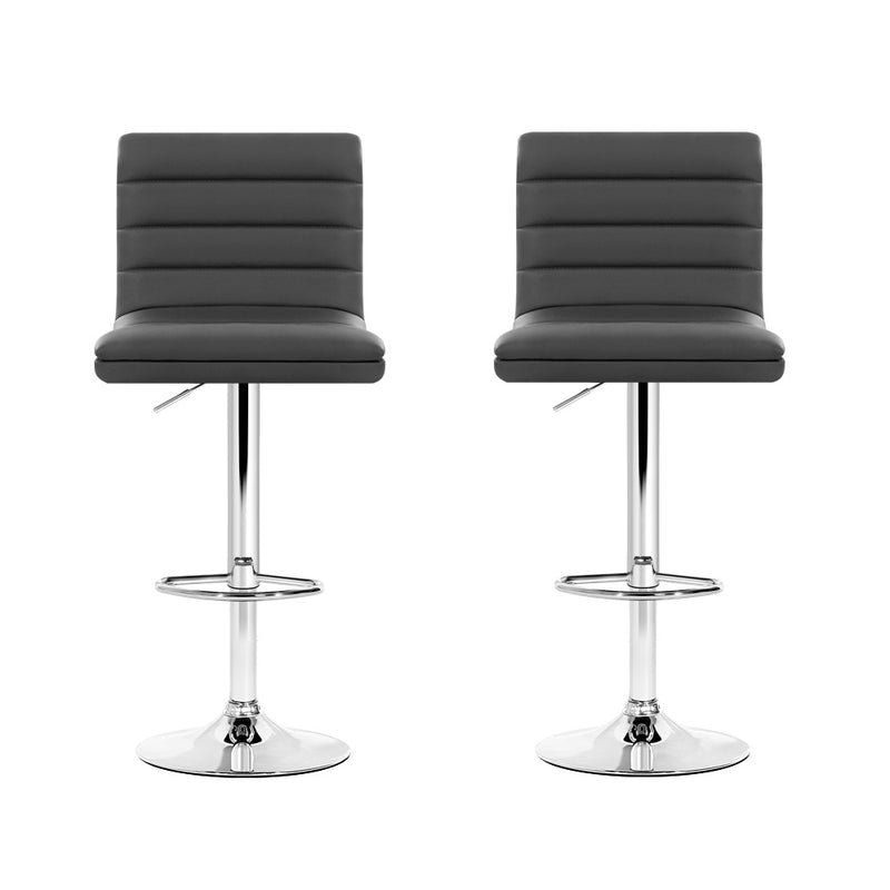 Artiss Set of 2 PU Leather Lined Pattern Bar Stools- Grey and Chrome - Sale Now