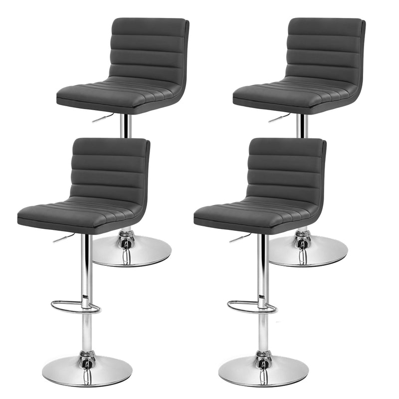 Artiss Set of 4 PU Leather Lined Pattern Bar Stools- Grey and Chrome - Sale Now
