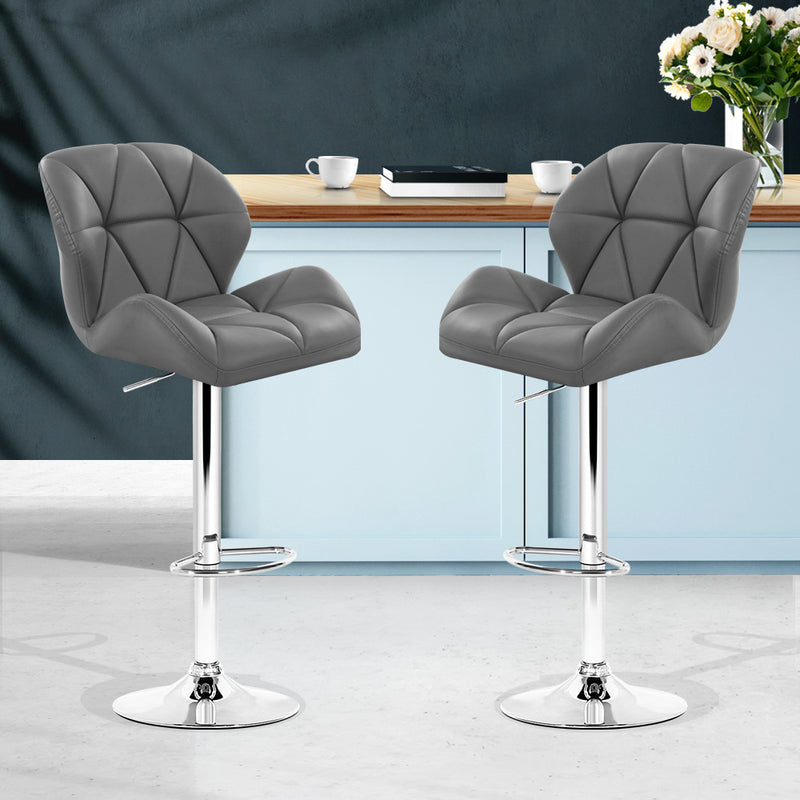 Artiss Set of 2 Kitchen Bar Stools - Grey and Chrome - Sale Now